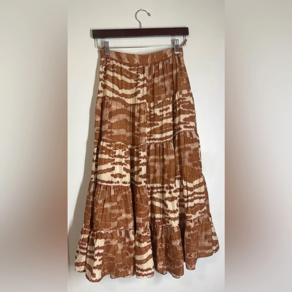 Ulla Johnson Aisa Silk Taffeta Tiered Midi Skirt